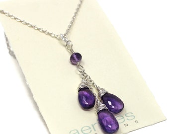 Amethyst Necklace Sterling Silver Teardrop Purple Pendant Gemstone Necklace February Birthstone