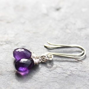 Amethyst Earrings Purple Sterling Silver February Birthstone Petite Dangle