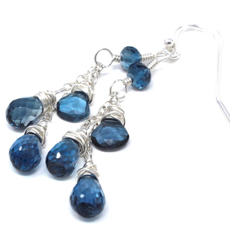 Boucles d'oreilles topaze bleue de Londres en argent sterling avec pierres précieuses à facettes Briolette image 3