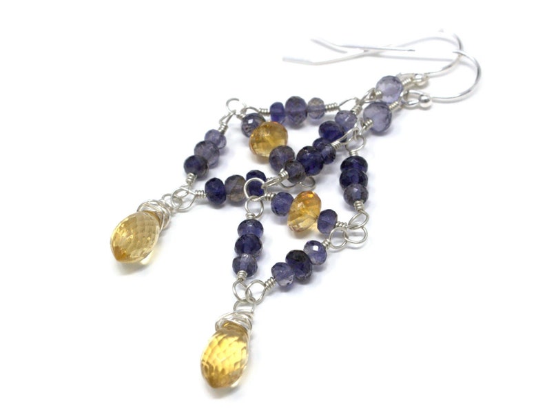 Iolite Earrings Multi Gemstone Sterling Silver Citrine Beaded Chandeliers image 2