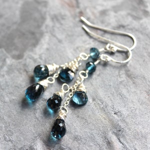 London Blue Topaz Earrings Sterling Silver Briolette Faceted Gemstone image 5