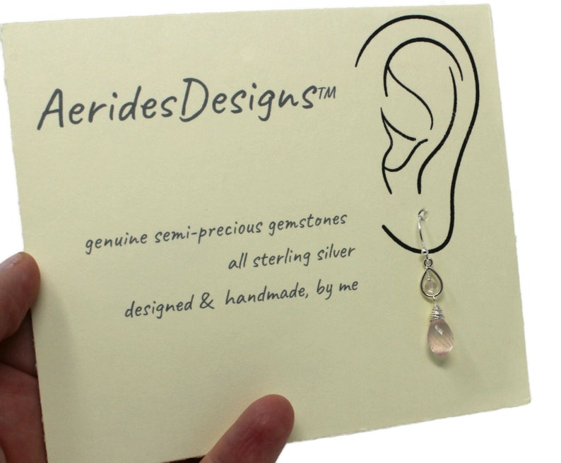 Rose Quartz Earrings Petite Pink Drop Teardrop Gemstone Earrings Sterling Silver image 6