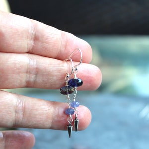 Iolite Earrings Sterling Silver Tanzanite Blue Gemestones with Dagger pointed drop dangles image 5