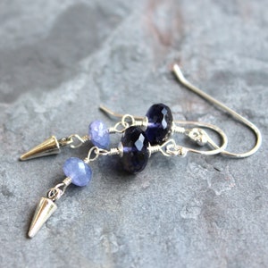 Iolite Earrings Sterling Silver Tanzanite Blue Gemestones with Dagger pointed drop dangles image 3