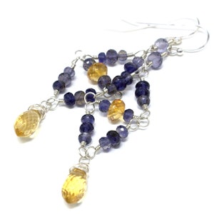 Iolite Earrings Multi Gemstone Sterling Silver Citrine Beaded Chandeliers image 4