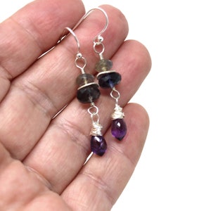 Amethyst Earrings Multi Gemstone Sterling Silver Iolite Labradorite Beaded Dangles Bild 5