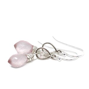 Rose Quartz Earrings Petite Pink Drop Teardrop Gemstone Earrings Sterling Silver image 3