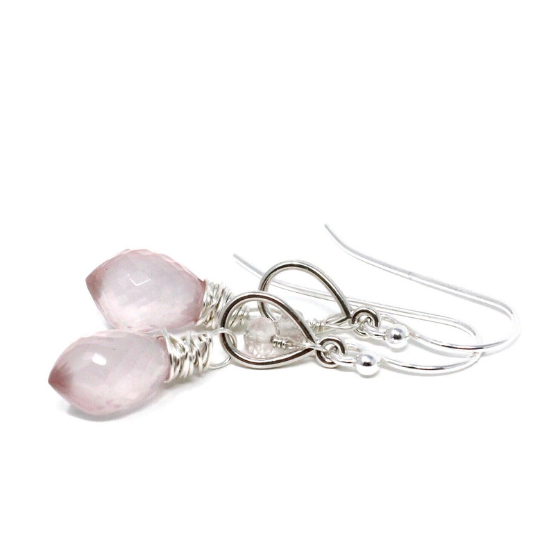 Rose Quartz Earrings Petite Pink Drop Teardrop Gemstone Earrings Sterling Silver image 3