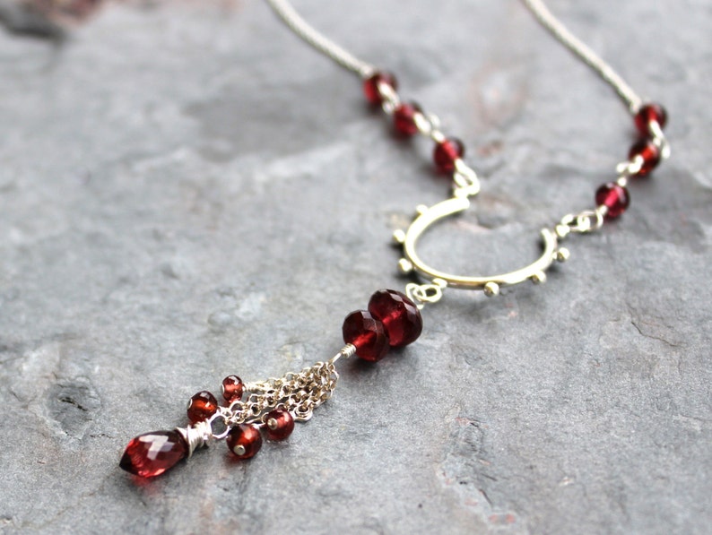 Garnet Necklace Red Gemstone Necklace Sterling Silver Tassel - Etsy