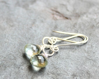 Green Amethyst Earrings Prasiolite Earrings, Sterling Silver, Simply Dangle Delicate Gemstone Jewelry