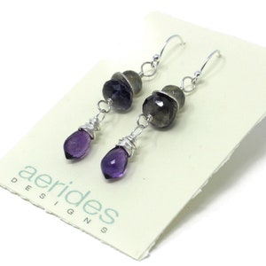 Amethyst Earrings Multi Gemstone Sterling Silver Iolite Labradorite Beaded Dangles Bild 2