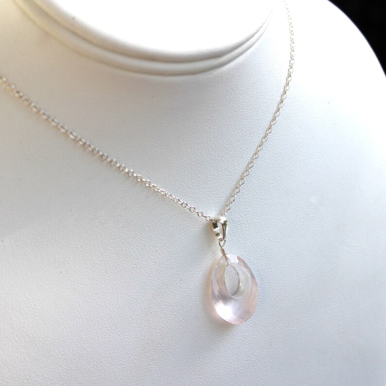 Unique Oval Rose Quartz Necklace Pendant Pink Gemstone Sterling Silver image 5
