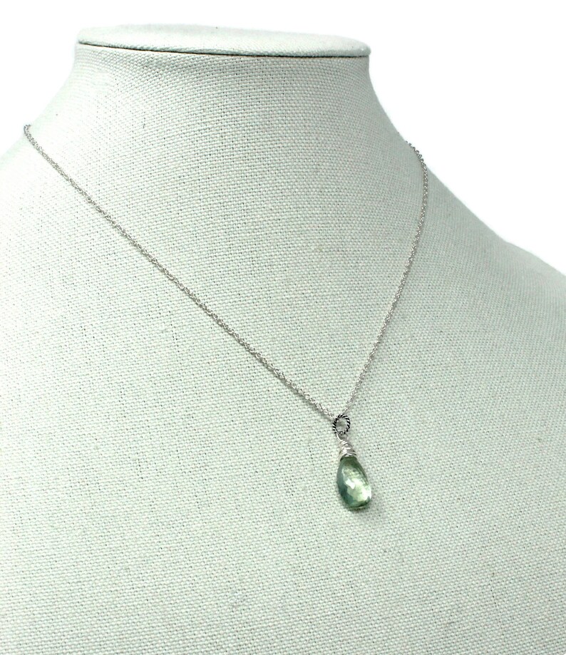 Prasiolite Necklace Mint Green Amethyst Teardrop Gemstone Briolette Necklace Sterling Silver image 3