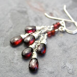 Garnet Earrings Red Gemstone Earrings Delicate Cascade Sterling Silver January Birthstone Earrings image 3