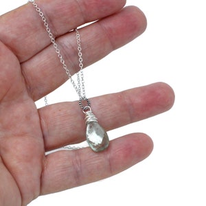 Prasiolite Necklace Mint Green Amethyst Teardrop Gemstone Briolette Necklace Sterling Silver image 4
