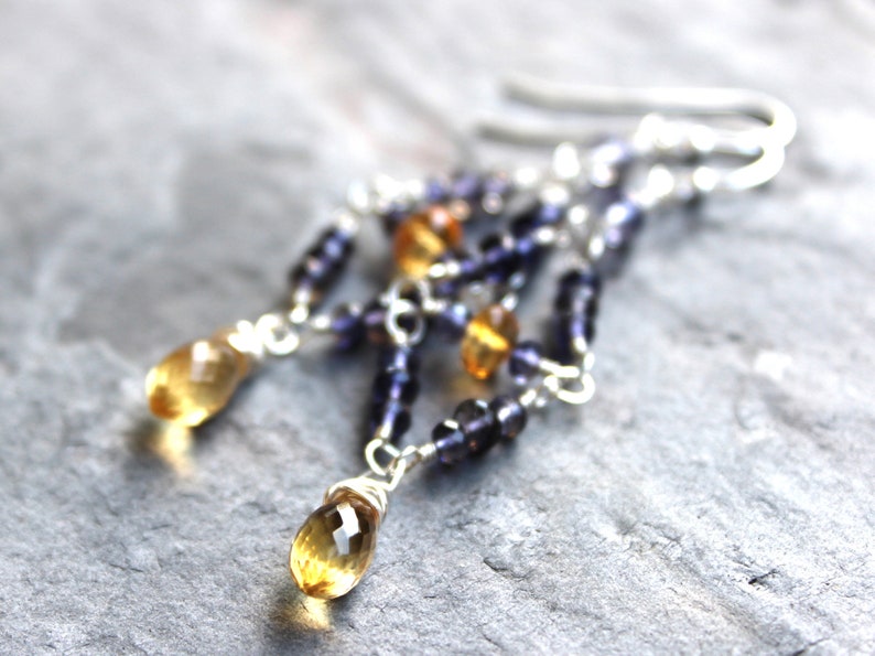 Iolite Earrings Multi Gemstone Sterling Silver Citrine Beaded Chandeliers image 6