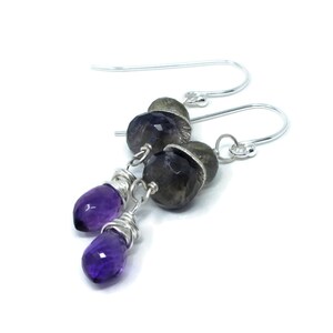 Amethyst Earrings Multi Gemstone Sterling Silver Iolite Labradorite Beaded Dangles Bild 3