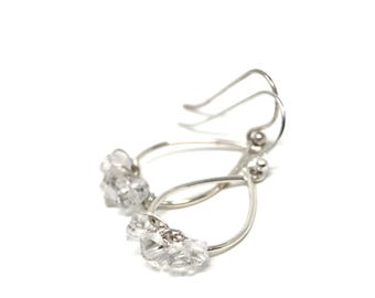 Handgemachte Herkimer Diamant Quarz Ohrringe Sterling Silber Offene Tropfen