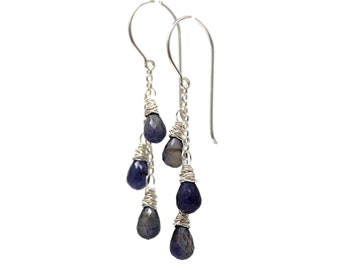 Handmade Cascade Iolite Earrings Sterling Silver Blue Violet Waterfall Teardrops