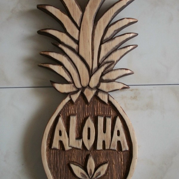 Aloha hand carved pineapple, luau party decor
