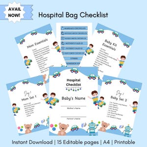 Krankenhaustasche Checkliste | Druckbare Vorlage | Digitaler Download für Werdende Mütter | Mutterschafts Essentials für Mama und Baby