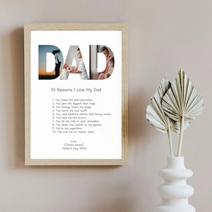 Bearbeitbares "10Gründe I Love Dad" Poster | Druckbares Geschenk zum Vatertag von Kindern | Personalisierte Wandkunst für Papa | Papa Fotorahmen | Papa