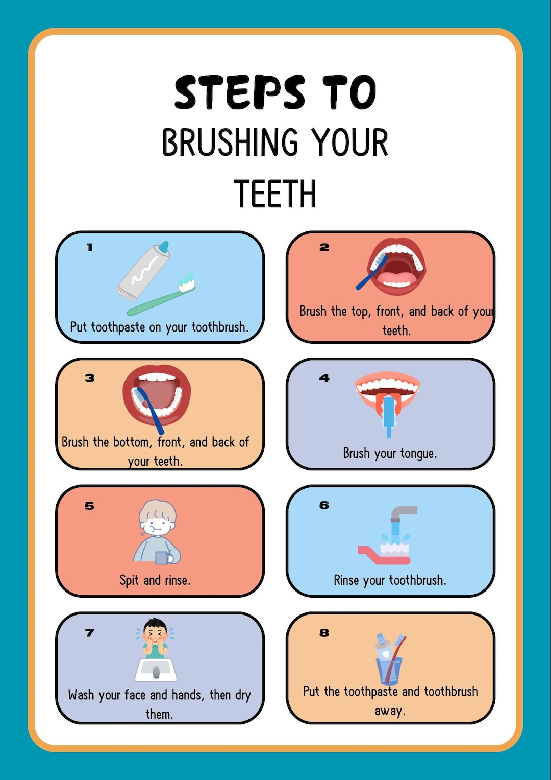 Brushing Teeth Routine Chart for Kids. Printable Visual Schedule for ...