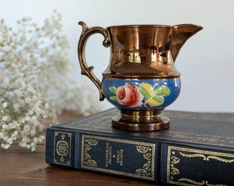 Copper Lustre Creamer | Early Victorian Small Pitcher | Antique Staffordshire