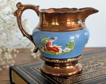 Antique Staffordshire Copper Lustre Creamer | Early Victorian Small Pitcher