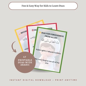 Printable Islamic Dua Cards for Kids – Daily Muslim Prayers Flashcards | Arabic English Dua Learning | Instant Download Printable Digital