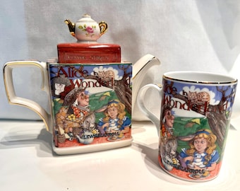 Vintage James Sadler Alice in Wonderland Teapot & Matching Mug – Made in England