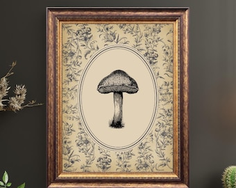 Vintage Mushroom Art Print | Botanical Art Print | Vintage Fungi Poster | Cottagecore Kitchen Print | Moody Wall Art |Rustic Nature Decor