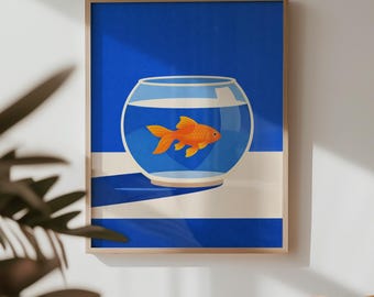 Goldfish Art Print | Colorful Fish Art Print | Retro Home | Minimalist Wall Art | Dopamine Decor