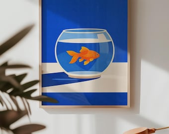 Goldfish Art Print | Colorful Fish Art Print | Retro Home | Minimalist Wall Art | Dopamine Decor | Digital Download Art | Print on Demand