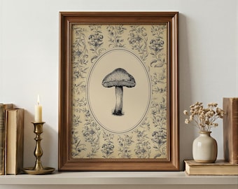 Vintage Mushroom Art Print | Botanical Art Print | Vintage Fungi Poster | Cottagecore Kitchen Print | Moody Wall Art |Rustic Nature Decor
