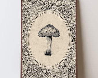 Vintage Mushroom Art Print | Botanical Art Print | Vintage Fungi Poster | Cottagecore Floral Print | Moody Wall Art |Rustic Nature Decor