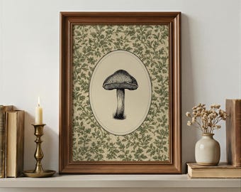 Vintage Mushroom Art Print | Botanical Fungi Poster | Moody Cottagecore | Rustic Farmhouse Decor