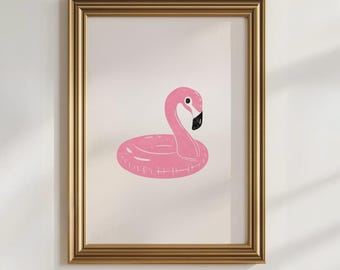 Pink Flamingo Art Print | Modern Gallery Wall Decor | Pink Flamingo Pool Float | Gallery Wall | Digital Download Prints