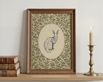 Vintage Rabbit Print, Botanical Art Print , Bunny Art , Cottagecore, Farmhouse Art, Rustic Decor, Printable Wall Art, Digital Download