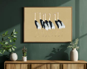 Elegant Bird Wall Art |Vintage Japanese Crane Art Print | Nature Decor for Living Room, Dining Room, Bedroom, Office,  Entryway. Modern Art