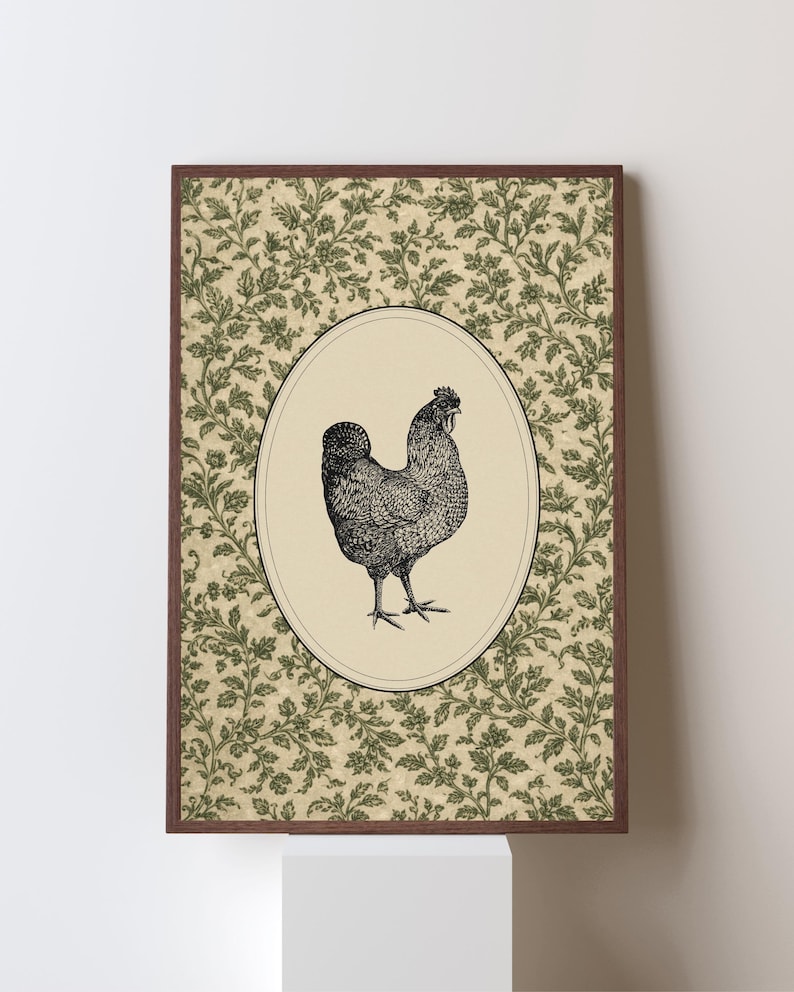 Vintage Chicken Art Print | Botanical Art Print | Farmhouse ...