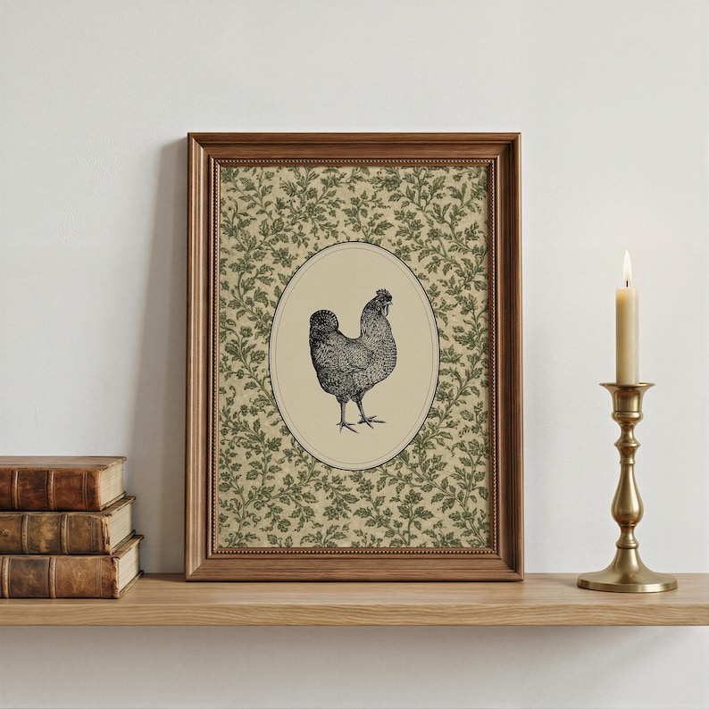 Vintage Chicken Art Print | Botanical Art Print | Farmhouse ...