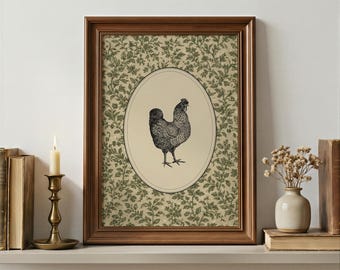 Chicken Art Print | Cottagecore | Botanical Wall Art | Rustic Farmhouse Decor | Vintage Art | Farm Animals