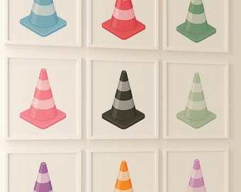 Colorful Traffic Cone Art Print – Pop Art Poster, Modern Gallery Wall Decor, Bold & Playful Wall Art, Funky Art Print, Home Decor, Pastels