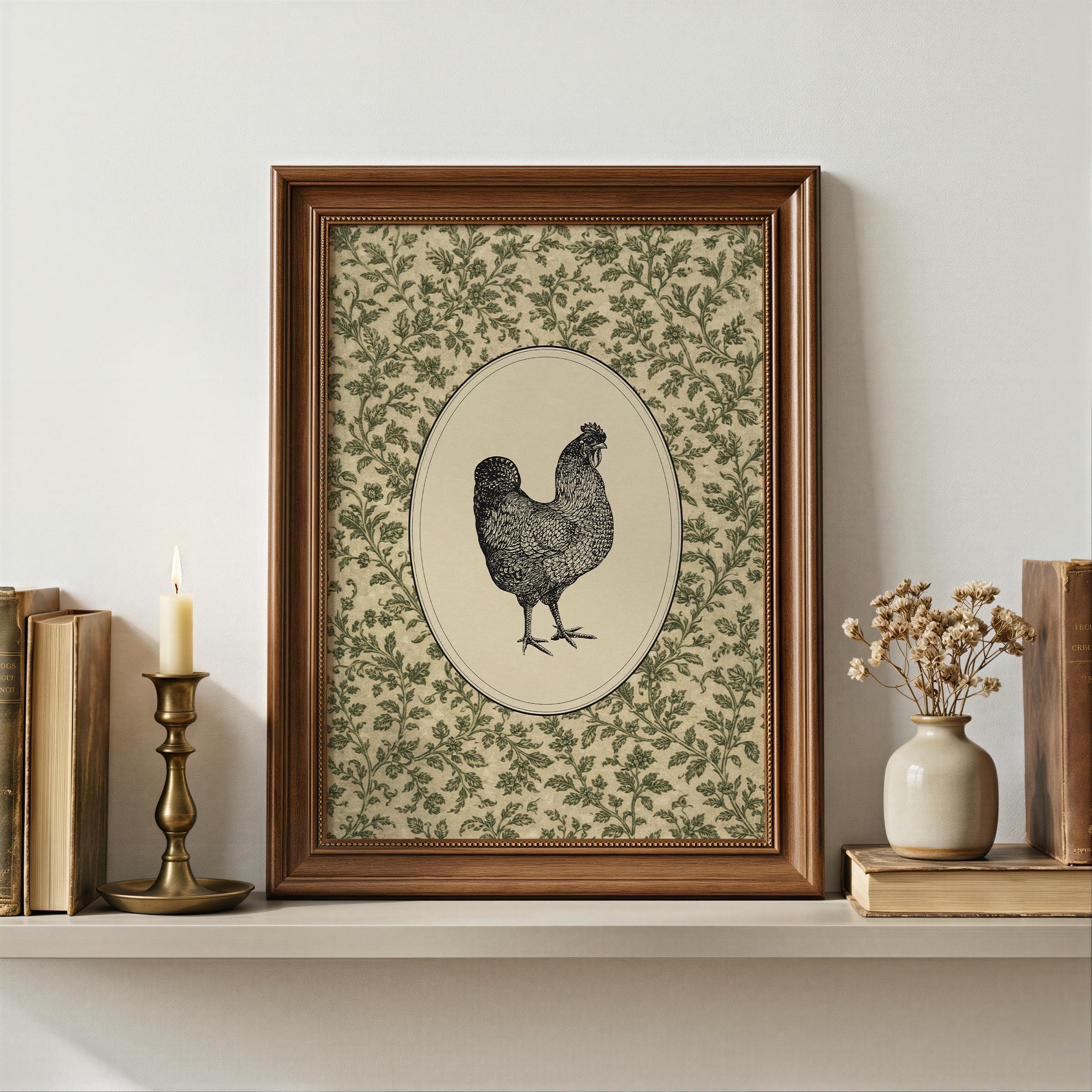 Vintage Chicken Art Print | Botanical Art Print | Farmhouse ...