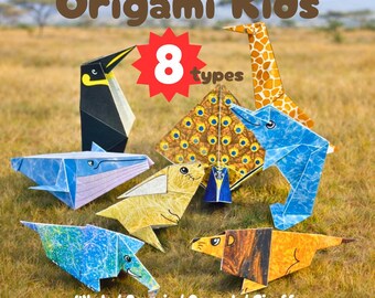 Great Value Set | Kids Will Love | Foster Creativity with Origami and Coloring | 8 Animals: Lion, Elephant, Giraffe, Whale, Dolphin, Penguin, Rabbit, and Peacock | Color & Black & White | Printable Digital Data | A4 & B5 Sizes | Perfect for Birthdays, Gifts, Parties, and Decorations