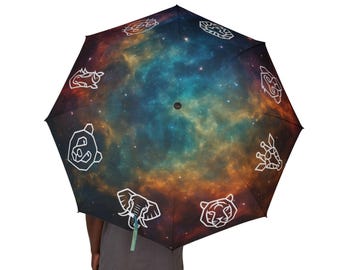Cosmic Animal Foldable Umbrella: Astrology Theme, Rain Gear