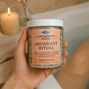 Abundance Ritual Bath Soak – Epsom & Dead Sea Salt with Cinnamon, Mint, Basil and Sweet Orange Oil | 8oz Prosperity Bath Salt for Clearing