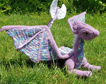 Large Crocheted Dragon with Poseable Head Wings and Tail. MADE TO ORDER