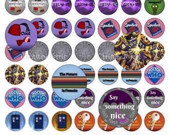 Doctor Who Inspired Bottle Cap Graphics one inch round